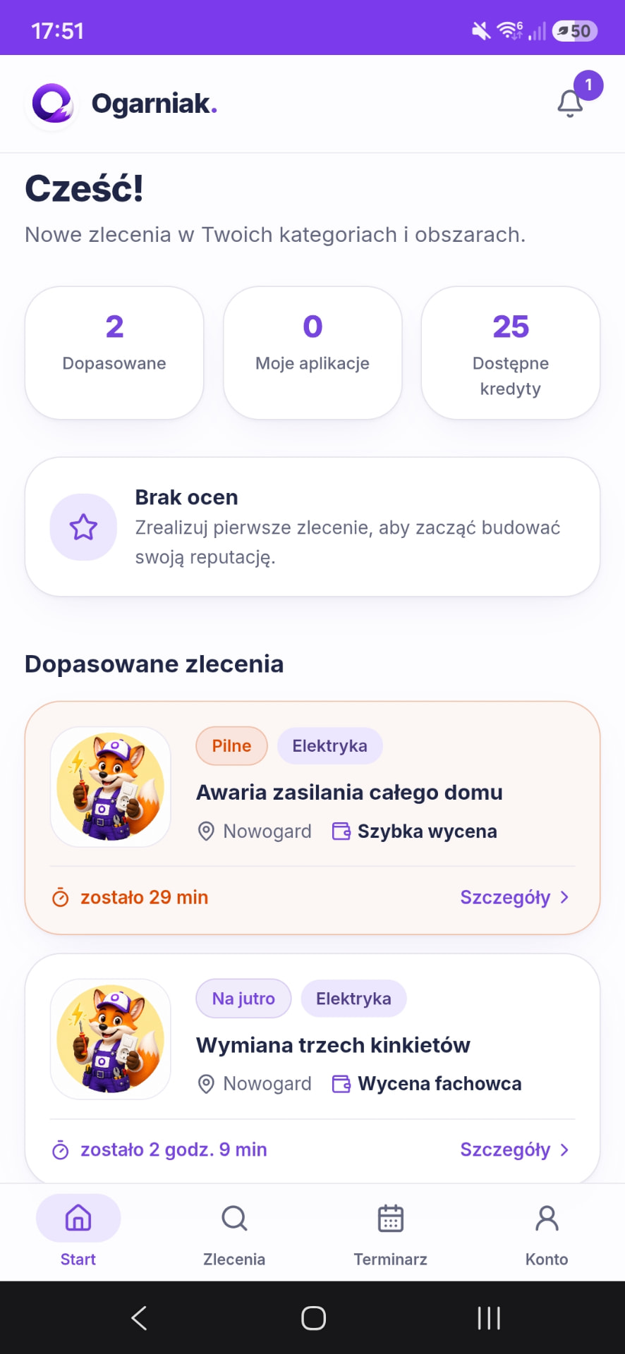 Ekran fachowca z lokalnymi zleceniami